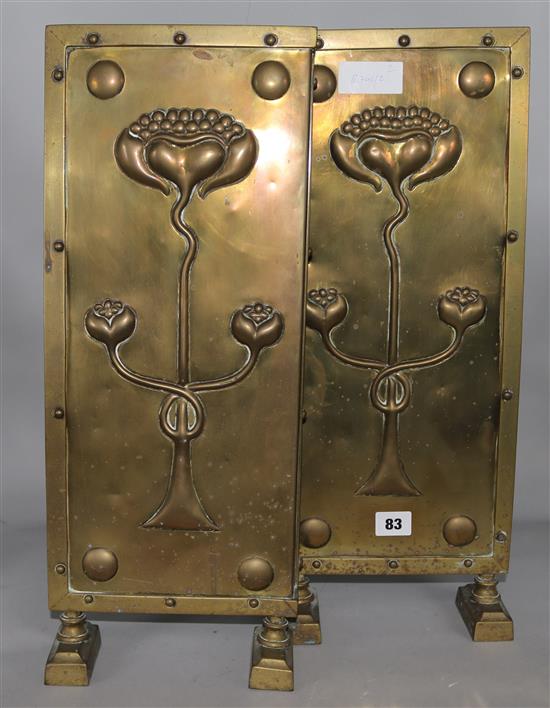 A pair of brass fire screens